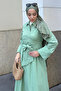 Women's Spanish Sleeve Tie Detail Dress - Turquoise - 3