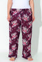Women's Plus Size Burgundy Colored Floral Pattern Loose Bottom Home Wear - 4