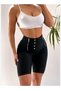 Women's Black High Waist Premium Diver Fabric Buttoned Zipper Detailed Shorts Leggings - 4