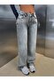 Normal Waist Light Gray Straight Long under Pocket Laser Women's Pants - 3