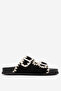 Dericlub Women's Drawstring Double Strap Casual Slippers Real Suede Leather Zy 7900 Black