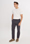 Men's Anthracite 100% Cotton Slim Fit Slim Fit Trousers with Tie Waist and Side Pockets - 3