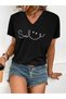 Women's V-Neck Smile Printed T-Shirt Oversize Loose New Season
