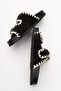 Dericlub Women's Drawstring Double Strap Casual Slippers Real Suede Leather Zy 7900 Black - 6