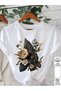 Flowers Printed Circle Neck Cotton Short Sleeve Women's and Children's Tshirt