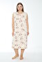 Women's Plus Size Patterned 100% Cotton Sleeveless Nightgown / Cream - Pink - - B 531 - 6