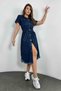 SAGİ JEANS Women's Belted Short-Sleeve Ripped Hem Midi Denim Dress