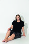Black Color Leopard Printed Short Sleeve Relaxed Fit Plus Size Capri Pajama Set - 3
