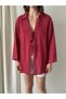Burgundy 100% Cotton Linen Kimono Blouse with Lace Detail