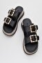 Woman's double buckle slippers black - 5