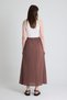 Brown Linen Look 100% Cotton Buttoned Midi Skirt 3419 - 5