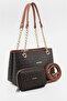 Brown Tan Medium Size 4 Compartments Two Straps Women's Hand & Shoulder Bag and Wallet Combination 24X20Cm Pbu20102
