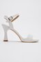Women's Single Strap Heeled Sandals White Skin - 2