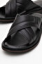 Dericlub Men's Cross Strap Slippers Real Leather Dc 1170 Black - 3
