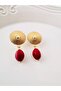 Vintage Natural Stone Fuchsia Earrings 5 cm - 3
