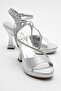 Women's Stone Platform Heeled Shoes Silver Satin