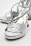 Women's Stone Platform Heeled Shoes Silver Satin - 3
