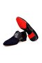 Dark Blue Color Lace up Khaki Leather Suede Stone Men's Shoes - 3