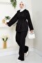 Belted Jacket Trousers Gabardine Suit 1557 - Black - 5
