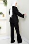 Belted Jacket Trousers Gabardine Suit 1557 - Black - 6