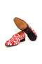 Red Color Laceless Khaki Leather Flower Embroidered Men's Shoes - 3