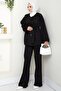 Belted Jacket Trousers Gabardine Suit 1557 - Black