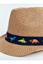 Lcw Accessories Beige Dinosaur Printed Boy's Straw Fedora Hat - 4