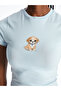 Blue Crew Neck Dog Printed Women's Crop - 3