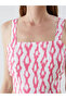 Pink Square Neckline Patterned Strap Crop - 3
