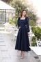 Women's Dark Blue Square Collar Bow Detail Pera Evening Dress - 6