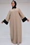 56008 Large Size Sleeve Garnished Etamin Abaya Ferace - Black-Mink