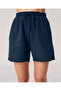 Women's Shorts with Muslin Pockets Navy Blue (100% Cotton) - 3