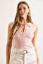 Women's Pink 5 Button Polo Neck Stretchy Cotton Blouse Blz-19003045 - 6