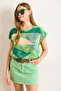 Women's Tie Dye Green V Neck Woven Viscose Blouse Blz-19003048 - 4