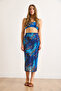 Women's Blue Lined Digital Midi Tulle Skirt Etk-19000336 - 2