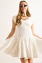 Women's White Back Zipper Lined Pleated Mini Dress Elb-19002462