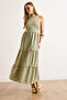 Women's Khaki Halter Neck Lined Linen Look Dress Elb-19002461 - 3
