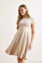 Women's Stone Modal Short Sleeve Fragmented Mini Bell Dress Elb-19002474 - 4