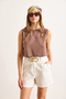 Women's Brown Flam Linen Crop Blouse Blz-19002925 - 3