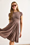 Women's Brown Modal Short Sleeve Fragmented Mini Bell Dress Elb-19002474 - 3