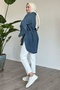 Wide Sleeve Drawstring Light Blue Denim Tunic - 4