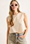 Women's Beige Flam Linen Crop Blouse Blz-19002925
