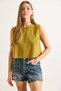 Women's Oil Green Flam Linen Crop Blouse Blz-19002925