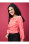 Women Orange All-Over Print Smocked Top with Square Neck - 2