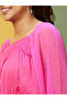 Women Pink Dobby Smocked Peplum Top with Square Neck - 4
