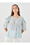 Texture Elastic Gathered Waist Lace Trim Blouse - 2