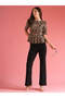 Animal Print Boat Neck Puff Sleeves Peplum Top - 5