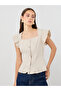 Solid Square Neck Ruffled Sleeve Buttoned Top