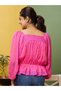 Women Pink Dobby Smocked Peplum Top with Square Neck - 3