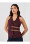 V Neck Waistcoat with Faux Leather Double Belting Detail
